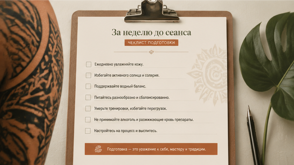 Чеклист перед сеансом / ухода: За неделю до сеанса
