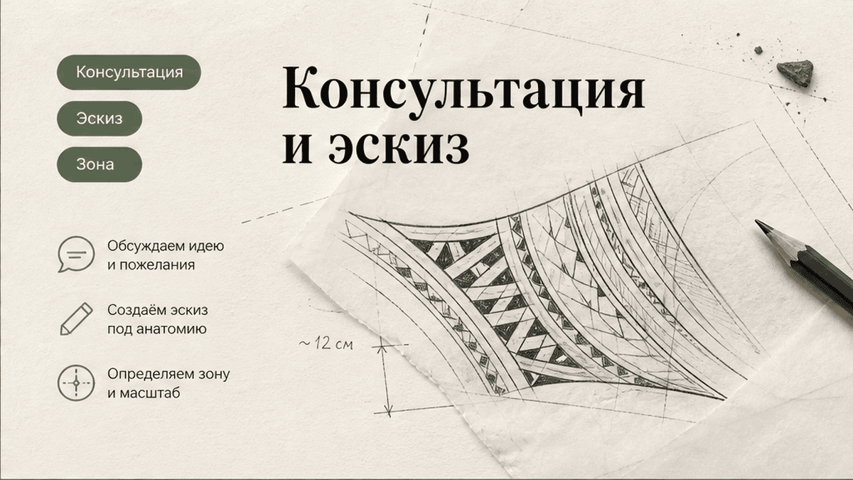 Консультация по полинезийской тату: обсуждение зоны и эскиза на руке