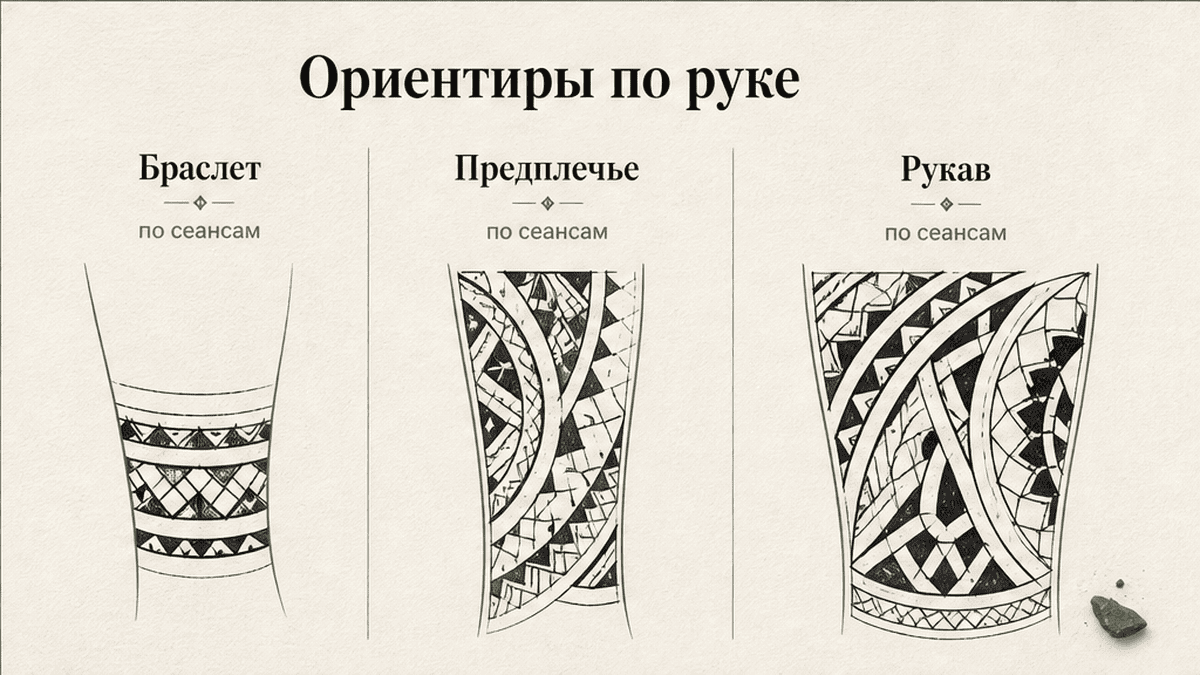 Ориентиры по зоне руки: браслет, предплечье и рукав