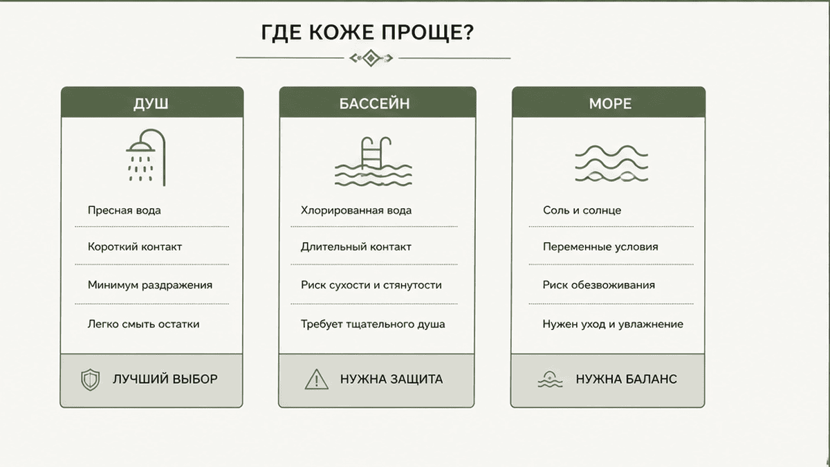 Сравнение душа, бассейна и моря после тату