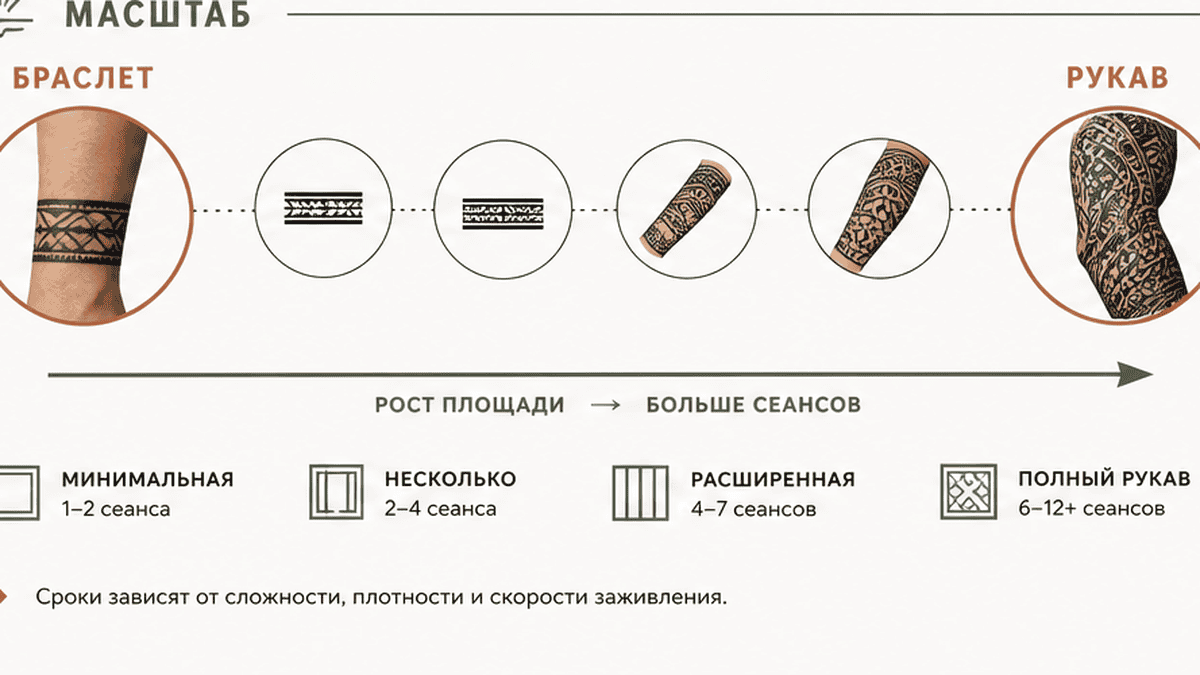 Иллюстрация: Мини / средний орнамент / крупный проект — ориентиры по часам