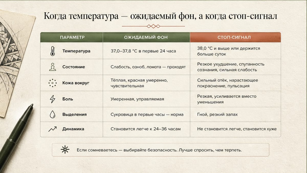 Сравнительная таблица: когда температура — ожидаемый фон, а когда стоп-сигнал