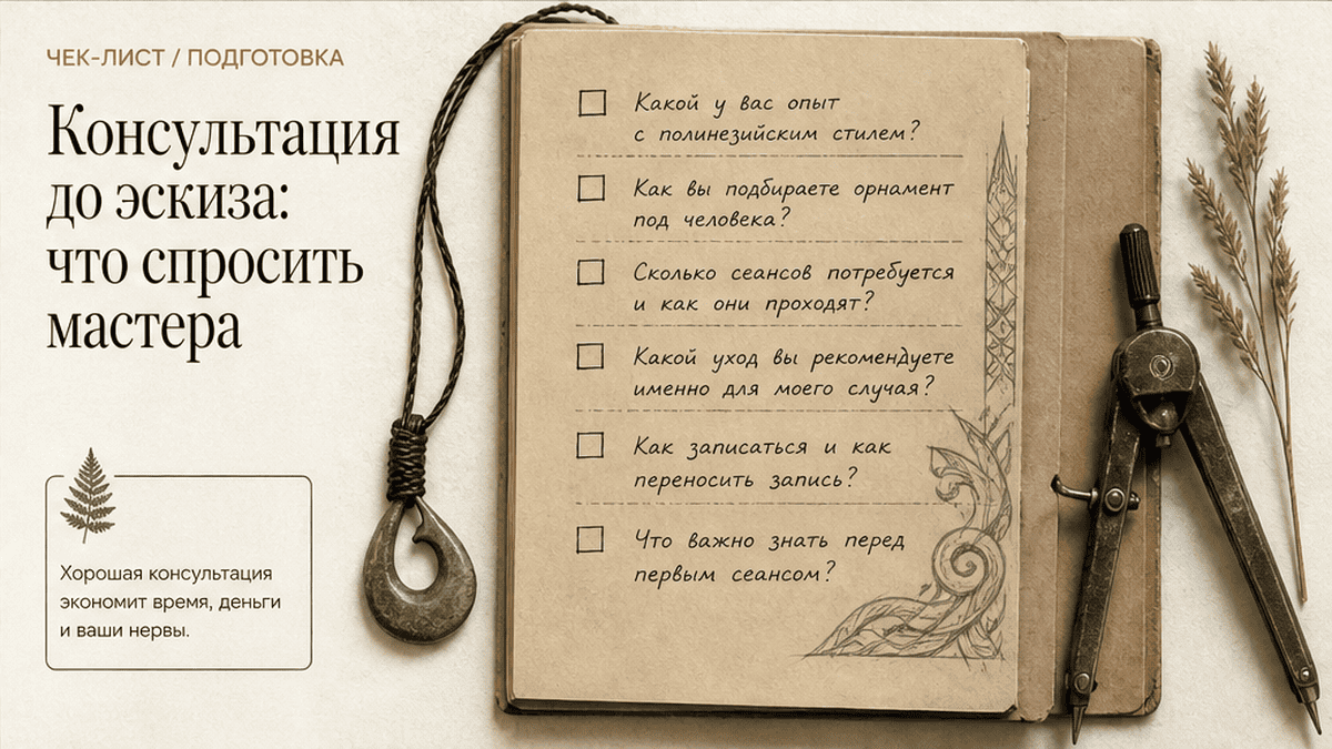 Чек-лист вопросов мастеру перед первой тату в крафт-блокноте