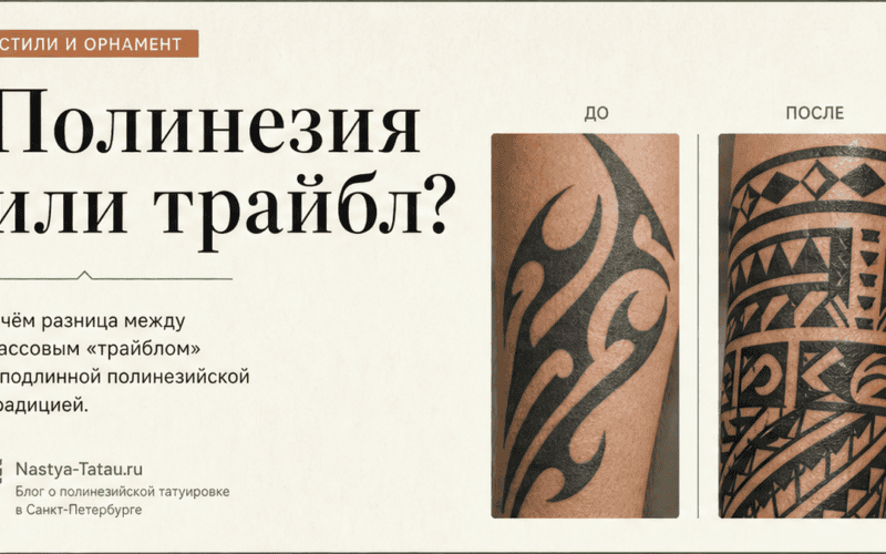 Полинезийская татуировка и трайбл: отличия стилей узора и как выбрать направление — обложка статьи блога Анастасии Барченко