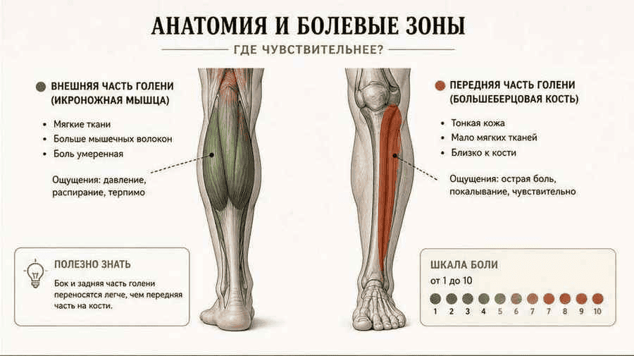 Полинезийский орнамент на икре — зоны боли и плотность штриха