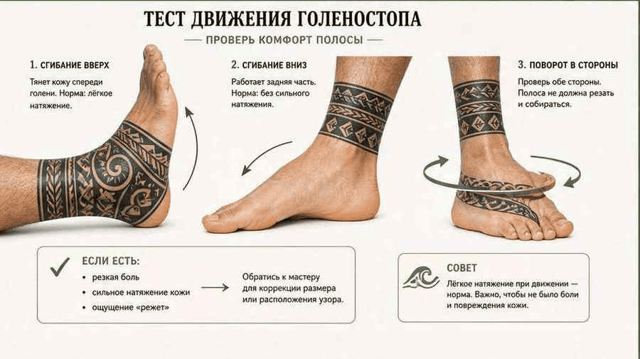 Flow полинезийского узора на голени при шаге и сгибе стопы