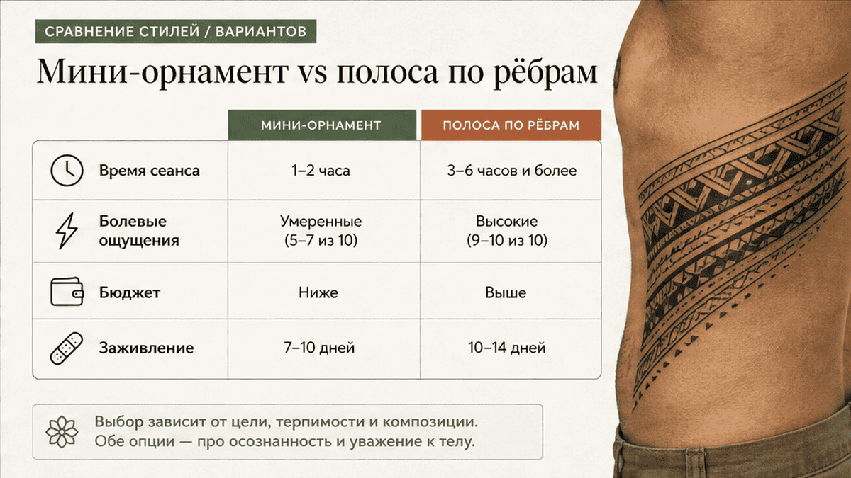 Сравнение стилей / вариантов: Мини-орнамент vs полоса по рёбрам