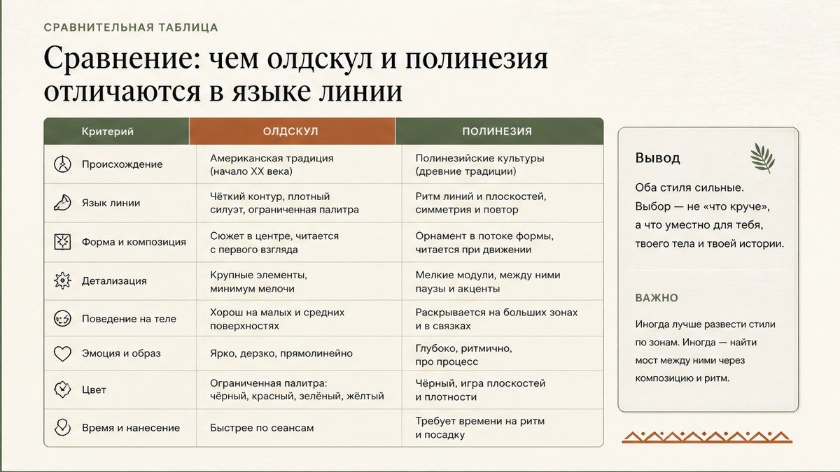 Сравнительная таблица: олдскул и полинезия
