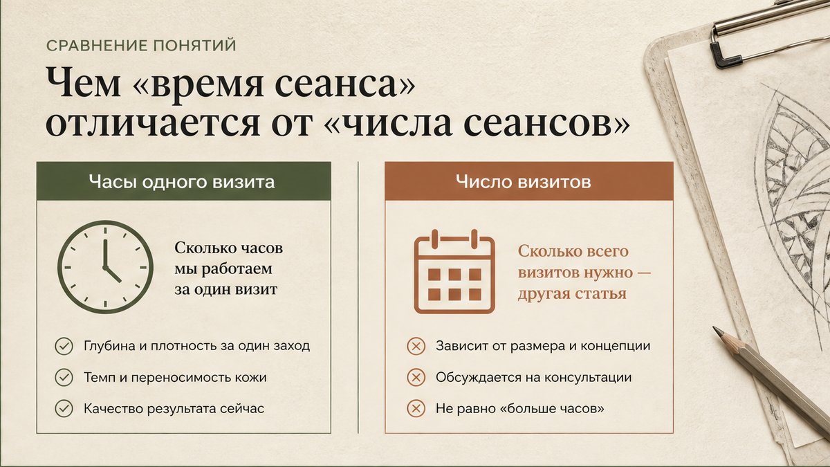 Схема: часы одного визита и число сеансов — две разные метрики