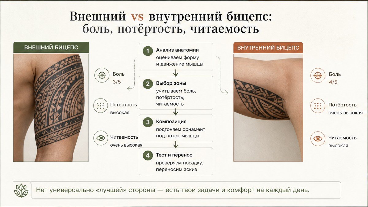 Схема шагов: Внешний vs внутренний бицепс: боль, потёртость, читаемость