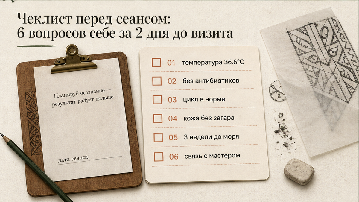 Планер и чеклист самопроверки здоровья за 2 дня до сеанса татуировки