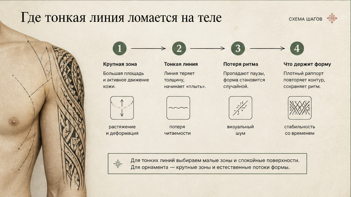 Схема шагов: Где тонкая линия ломается на теле