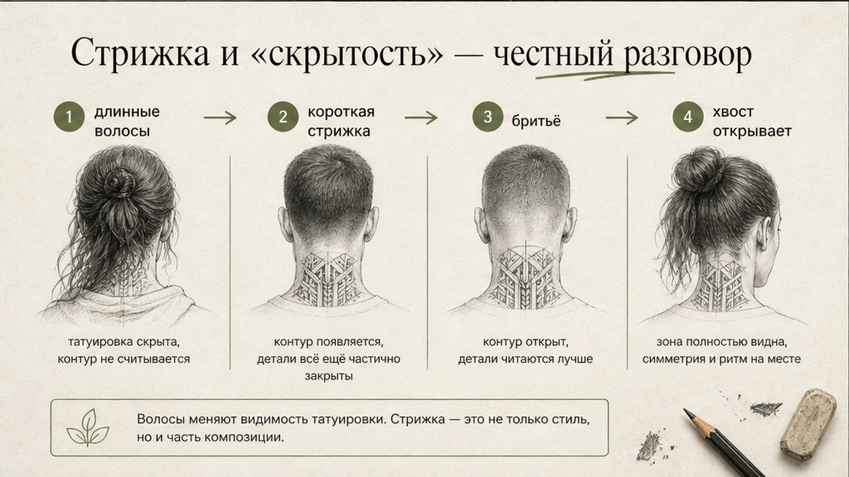 Этапы сеанса / заживления: Стрижка и «скрытость» — честный разговор