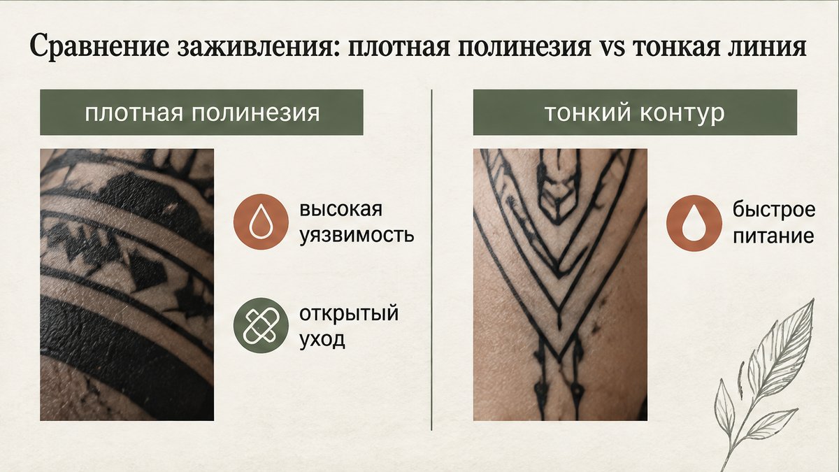 Сравнительная таблица: Сравнение заживления: плотная полинезия vs тонкая линия